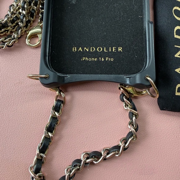 Bandolier Black Leather Phone/Wallet Case with Gold Chain - IPhone 16 Pro - Picture 7 of 8